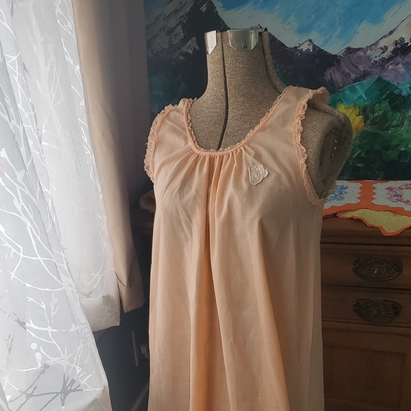 Vintage Peachy Pink Sleeveless Lightweight Shift Gown - Picture 8 of 14